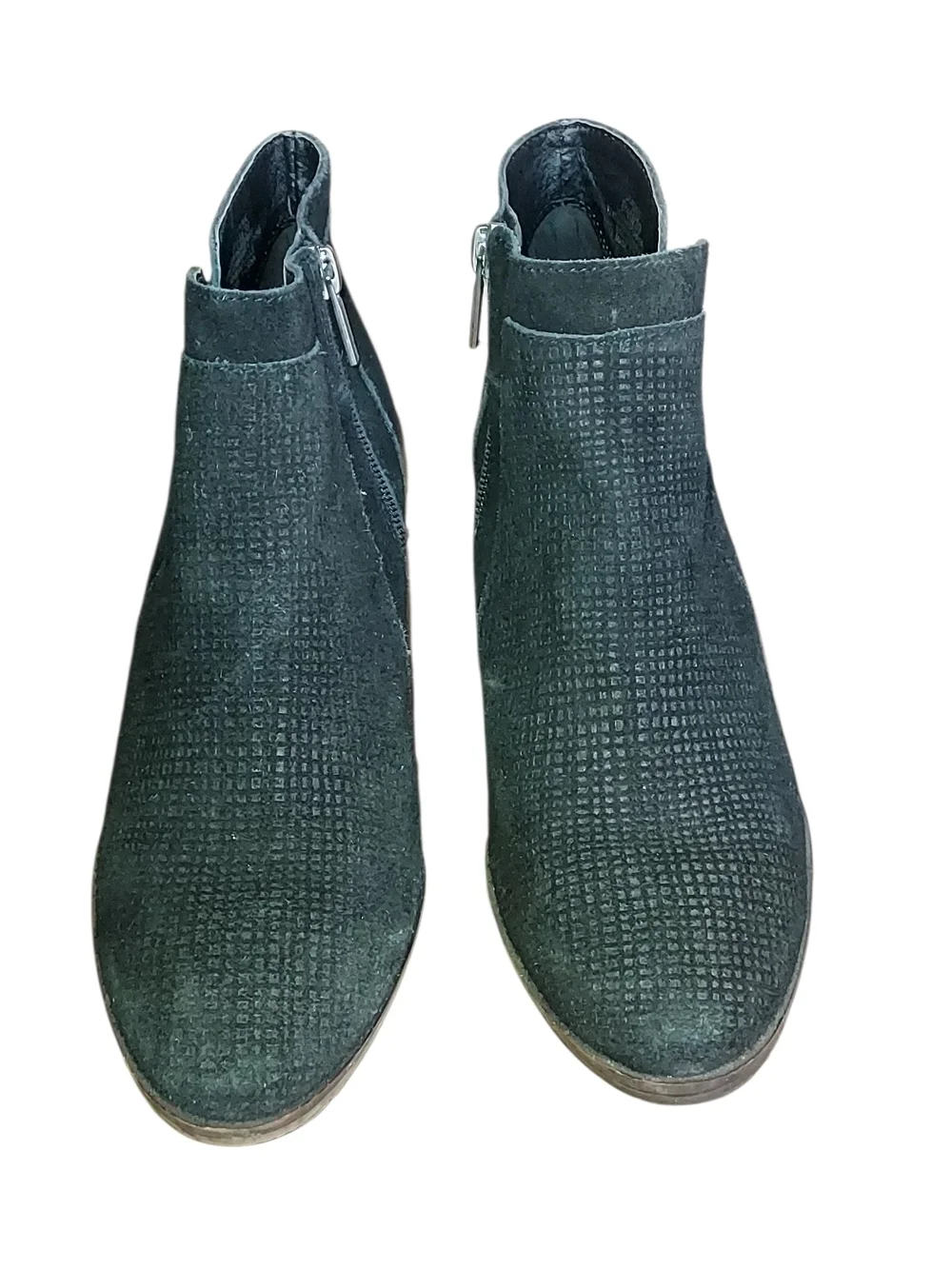 Lucky Brand Black Suede Perforated Ankle Booties with Brown Stacked Heel